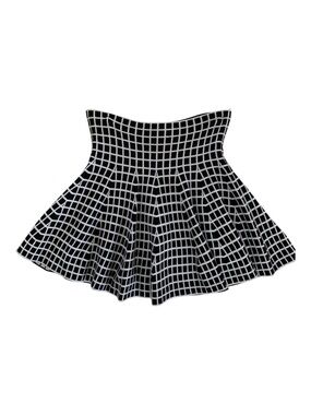 Rue 21 Skirt Women S / M Black White Houndstooth Fit & Flare Knit Checks Pleated